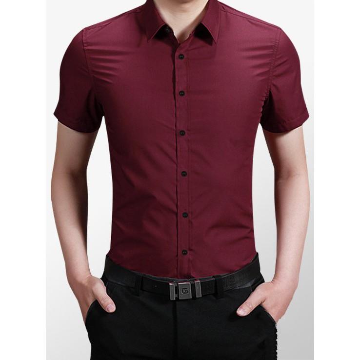 Áo sơ mi nam Ngắn tay Đỏ Đô