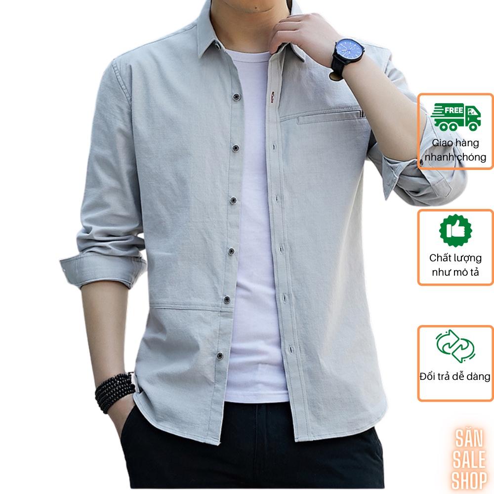 Áo sơ mi nam Hàn Quốc vải Cotton đũi may phối dây dệt túi ngực 3S x Man Store - S3 Xám