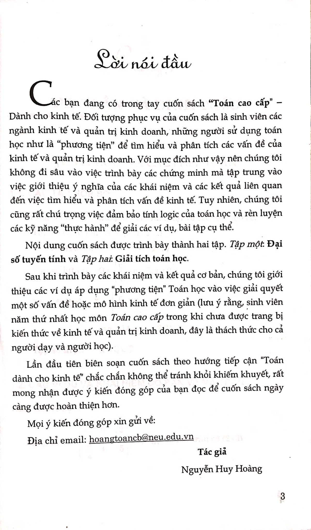 Toán Cao Cấp Tập 1 - Đại Số Tuyến Tính ( Dùng Cho Sinh Viên Các Ngành Kinh Tế Và Quản Trị Kinh Doanh)