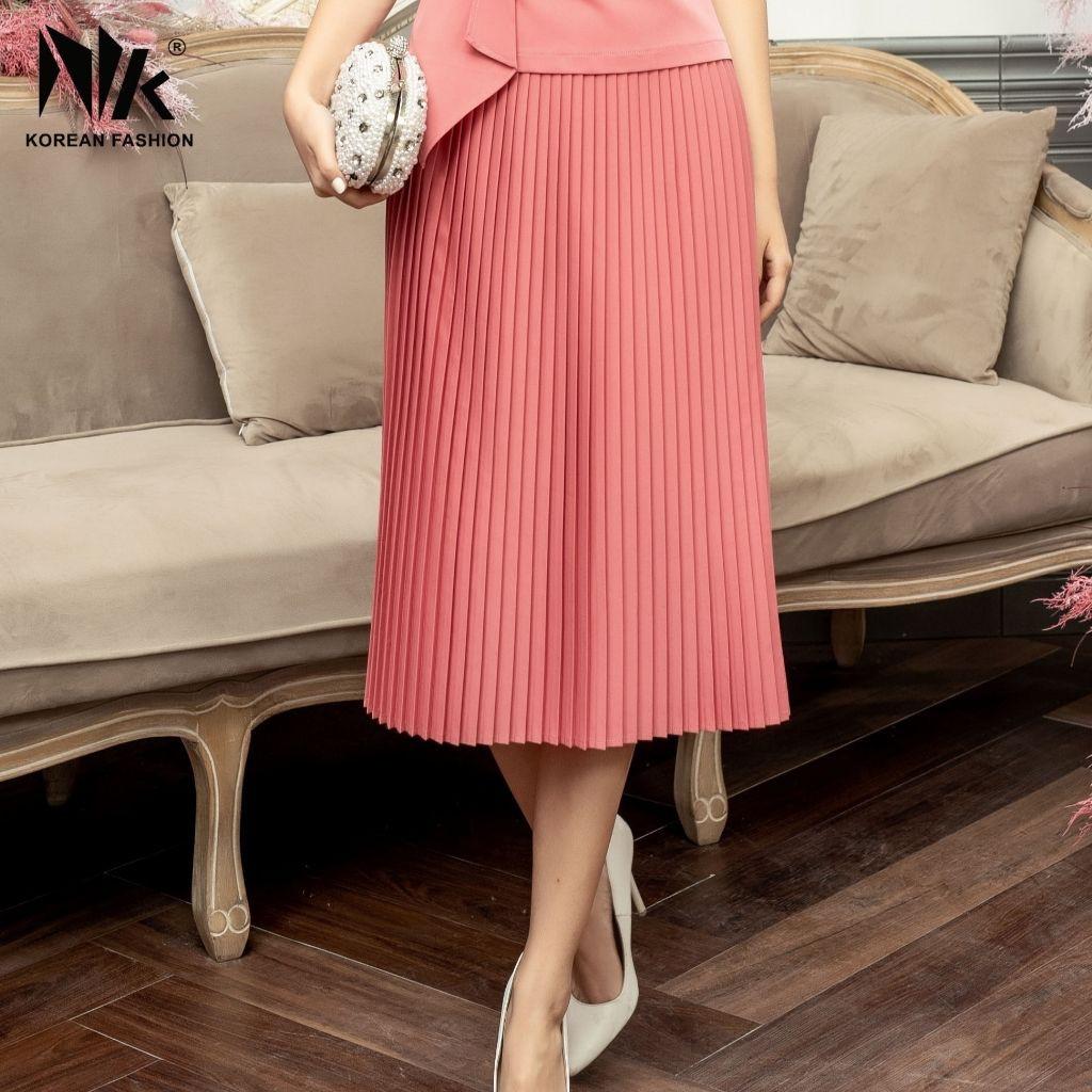 Bộ Váy Áo Nữ Công Sở NK FASHION Áo Tà Gấp Chân Váy Midi Dập Ly, Chất Liệu Nhập Hàn Cao Cấp, Hiện Đại NKBD2011004