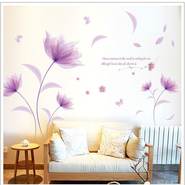 Decal dán tường Hoa thủy tinh tím AmyShop DH059 (142 x 220cm)