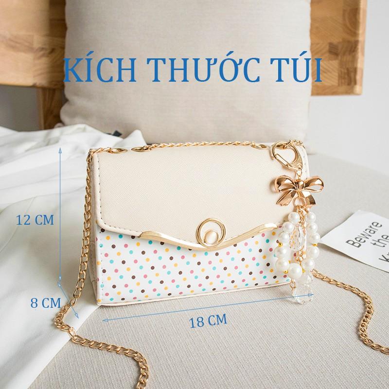 Túi đeo chéo thời trang chấm bi màu vàng HT3