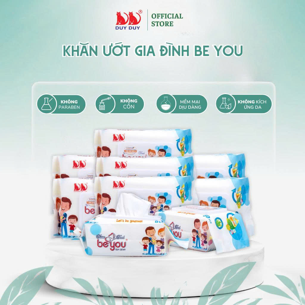 Combo 5 Gói Khăn ướt đa năng Be You vải không dệt rayon loại 1 80 miếng (13.5x20cm) không hóa chất
