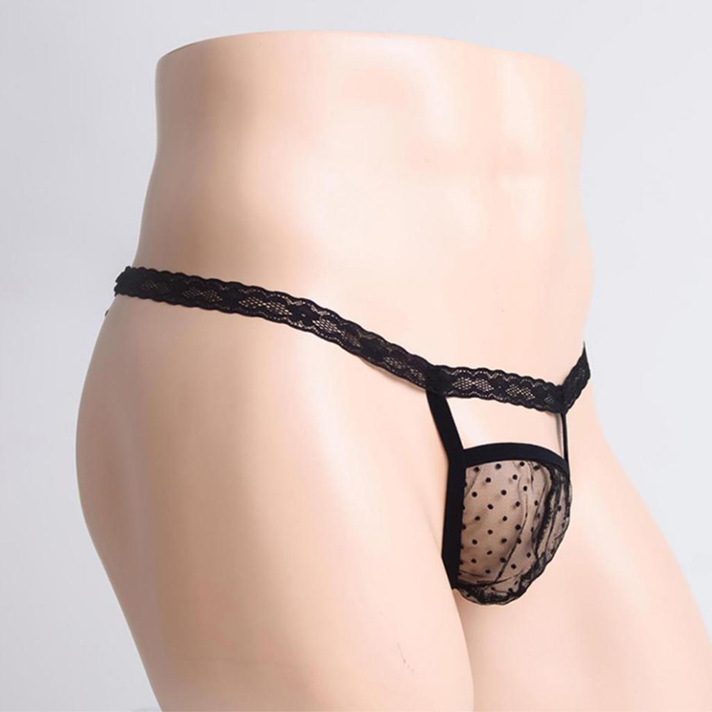 2pcs Men Underwear Thong Lace Underpants G-String Thong Briefs Bikini T-Back Mesh Triangle Low Waist Thong