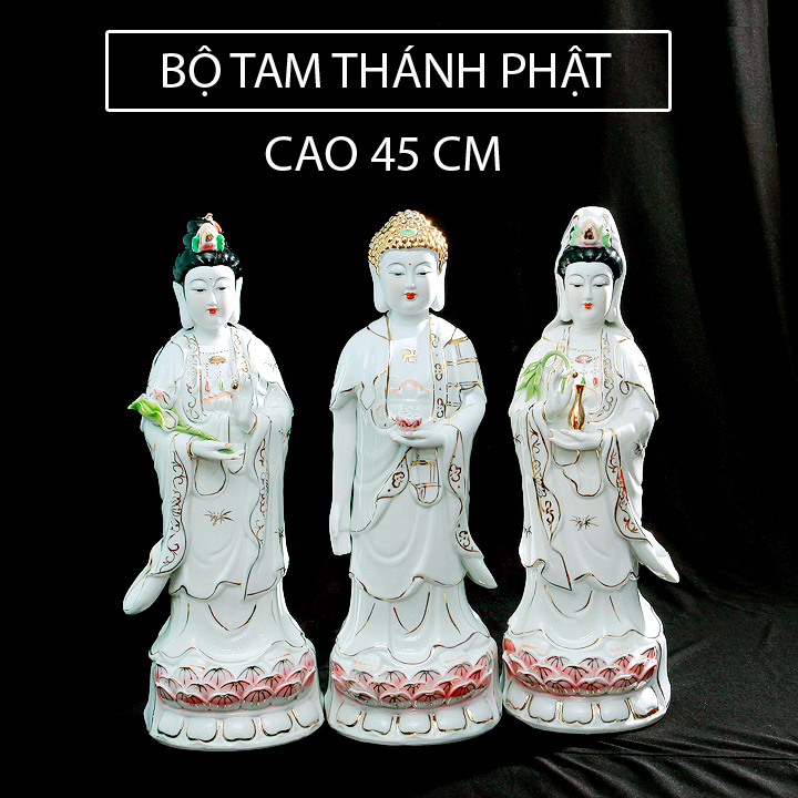 BỘ 3 TƯỢNG - TAM THẾ PHẬT MEN SỨ CAO 45 CM