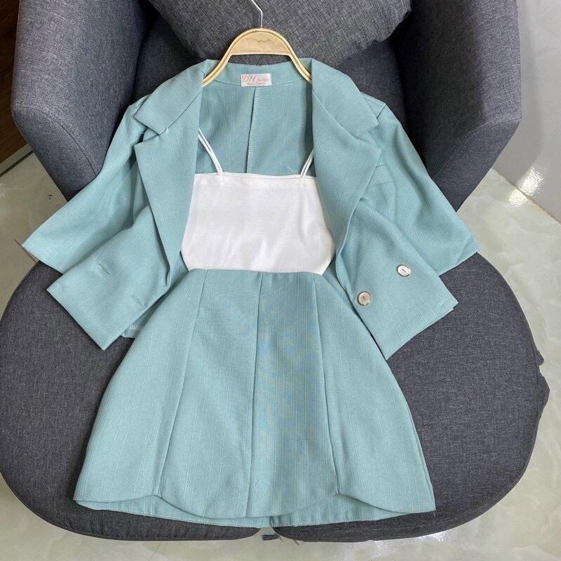 Sét vest 3 món croptop chân váy kèm áo trong kiểu dáng phá cách việt