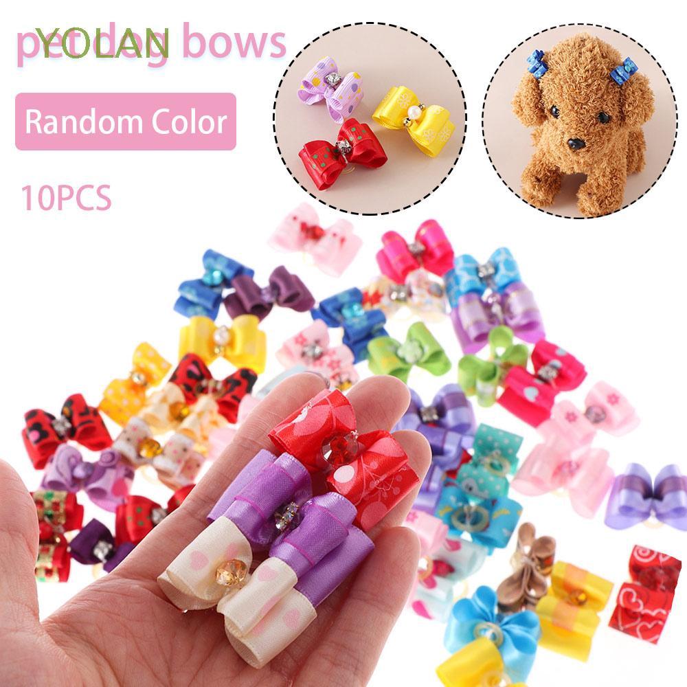 YOLAN 10PCS Handmade Random Puppy Accessories Cat Grooming Rubber Bands Dog Bowknot