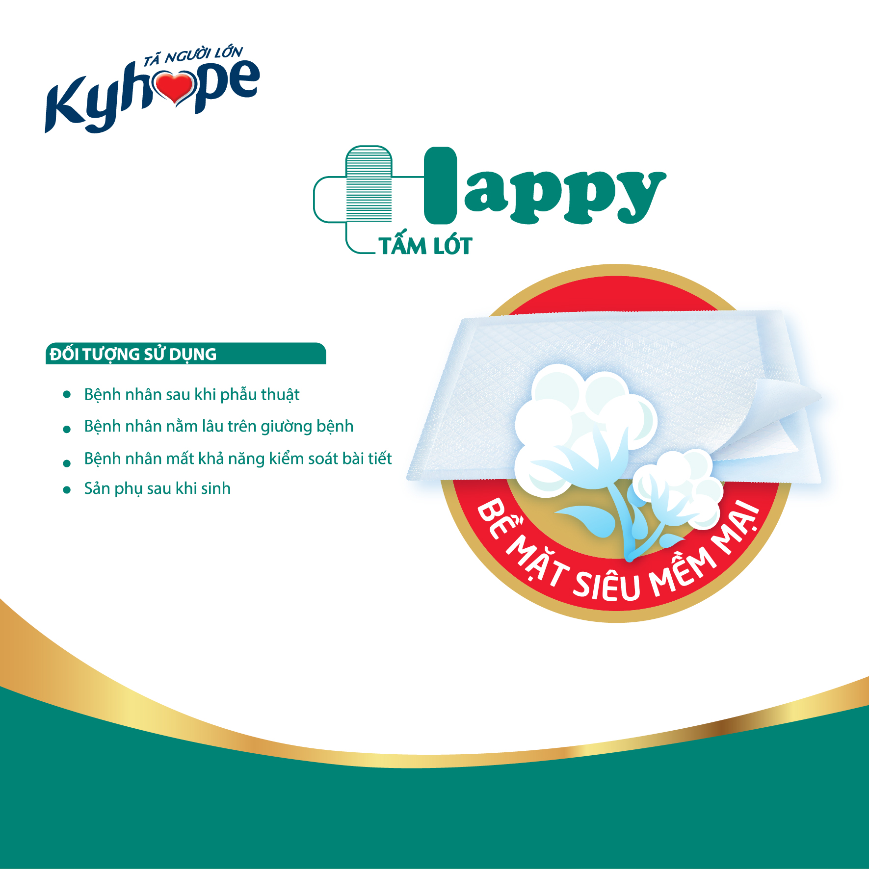 Bộ 10 gói Tấm lót Kyhope HAPPY size M công nghệ Nhật Bản kháng khuẩn, loại bỏ mùi, gói 10 miếng dành cho người lớn