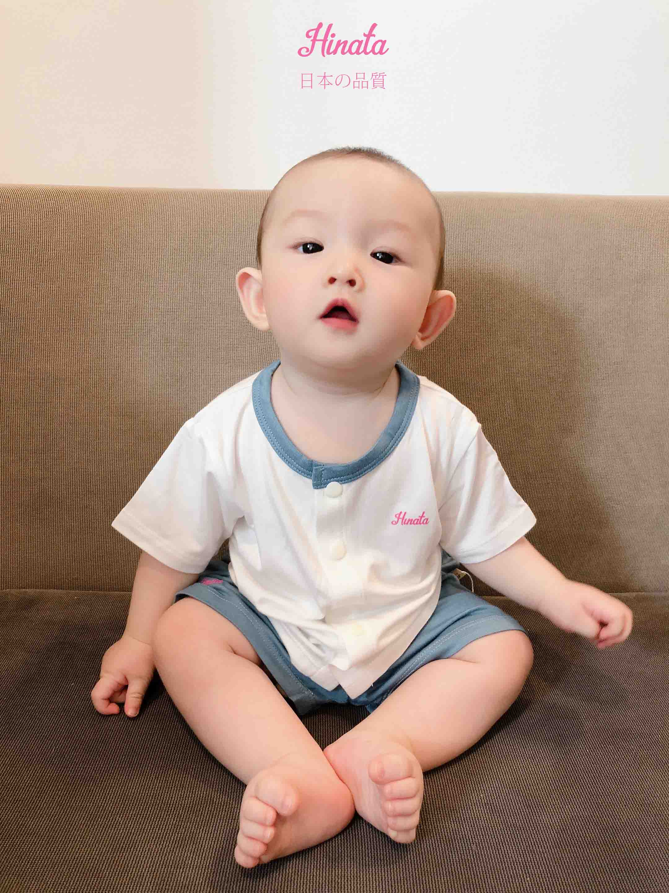 Bộ ngắn cộc tay cài cúc cho bé - 100% Organic Cotton - Set Smooth Short BF11 - Thương hiệu Hinata Nhật Bản