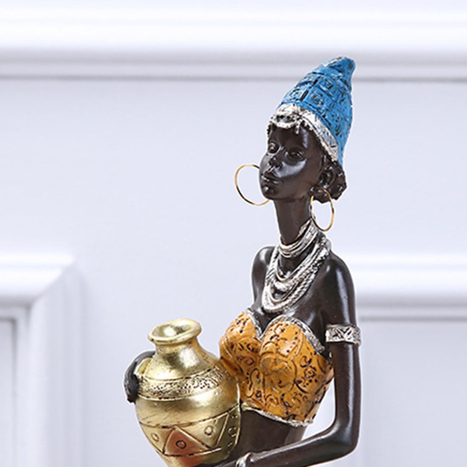 Collectible Statue Sculpture Resin African Tribal Lady Figurines Golden