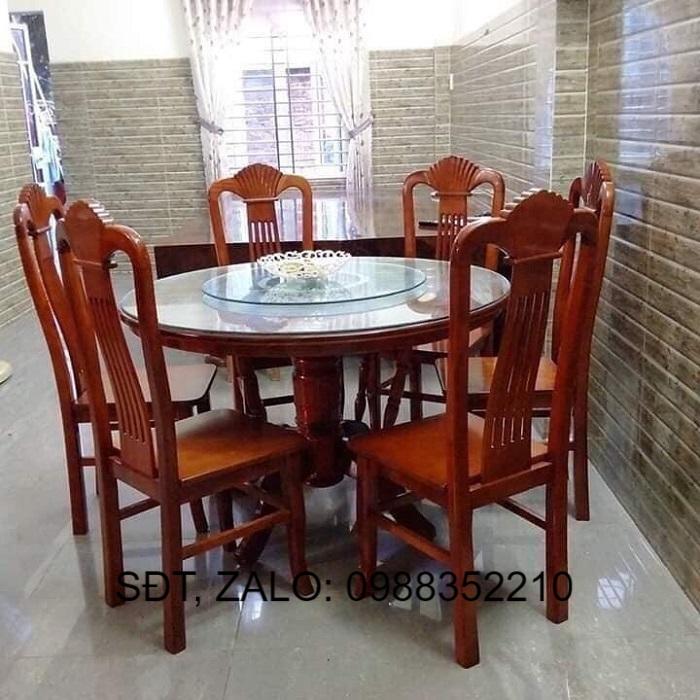 Bộ Bàn Ăn Tròn 6 Ghế Gỗ Chẹo 1m2