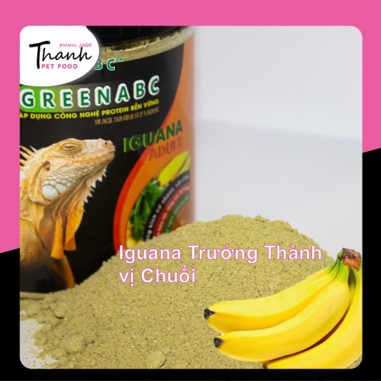 Thức ăn bò sát Iguana Trưởng Thành nhãn GREENABC vị chuối dùng cho Iguana từ 1m trở lên – Gai bung, gù cao, dáng đẹp, lên màu tươi - Hộp 230g