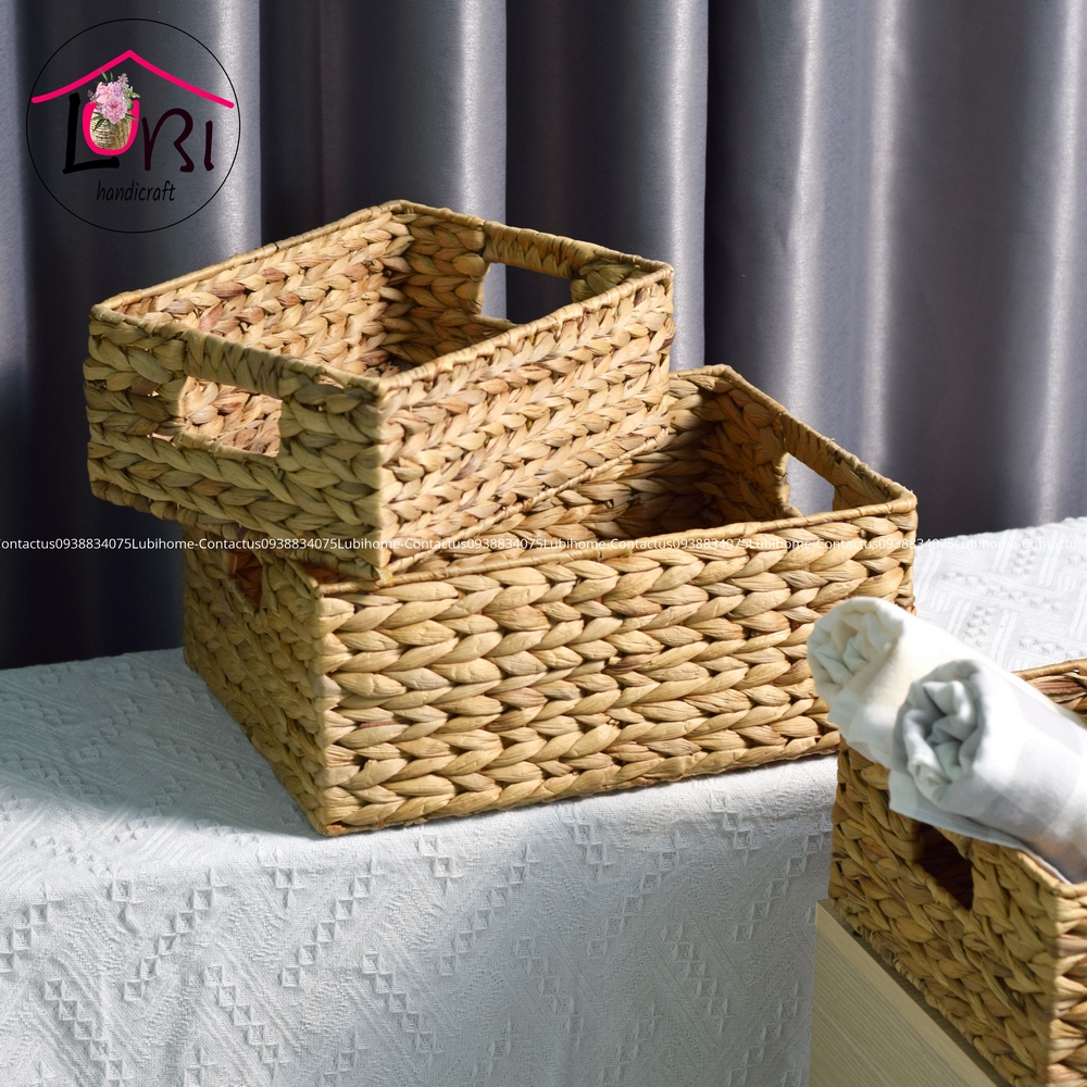 Lubihandicraft - Sọt đựng đồ lục bình hình chữ nhật bộ 3 - đơn giản, mộc mạc