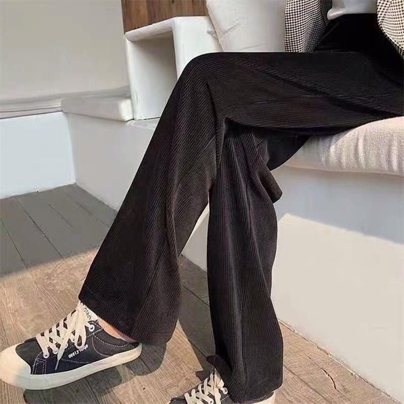 Quần nhung tăm ống rộng nữ lưng cao 3 màu đen hồng kem dài 100cm suông phong cách Hàn Quốc hot trend ZoZo_UNISEX