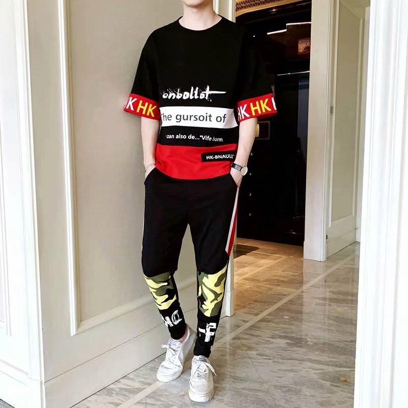 Set Áo Thun Ngắn Tay Và Quần Dài Họa Tiết Rằn Ri Thời Trang Dành Cho Nam