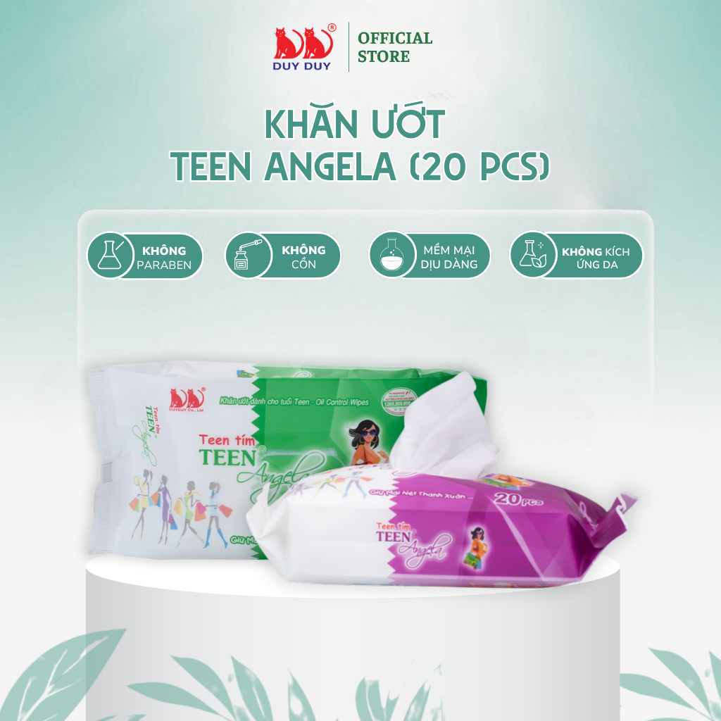 Combo 10 gói Khăn ướt tuổi teen Angela tím 20pcs, thích hợp tuổi teen, cho gia đình và đi dã ngoại