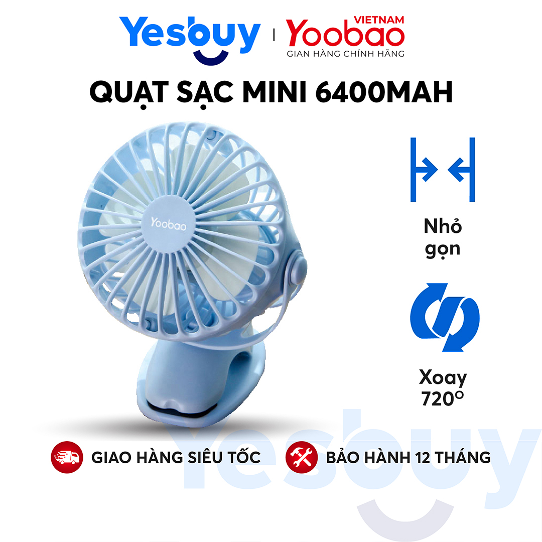 Quạt Sạc Mini Xoay Góc 720 Độ, Đế Kẹp Đa Năng Hoặc Đặt Bàn, An Toàn Cho Trẻ Với 4 Nấc Điều Chỉnh Gió Chính Hãng Yoobao F04 - Hàng Nhập Khẩu - Xanh Da Trời - 6400Mah