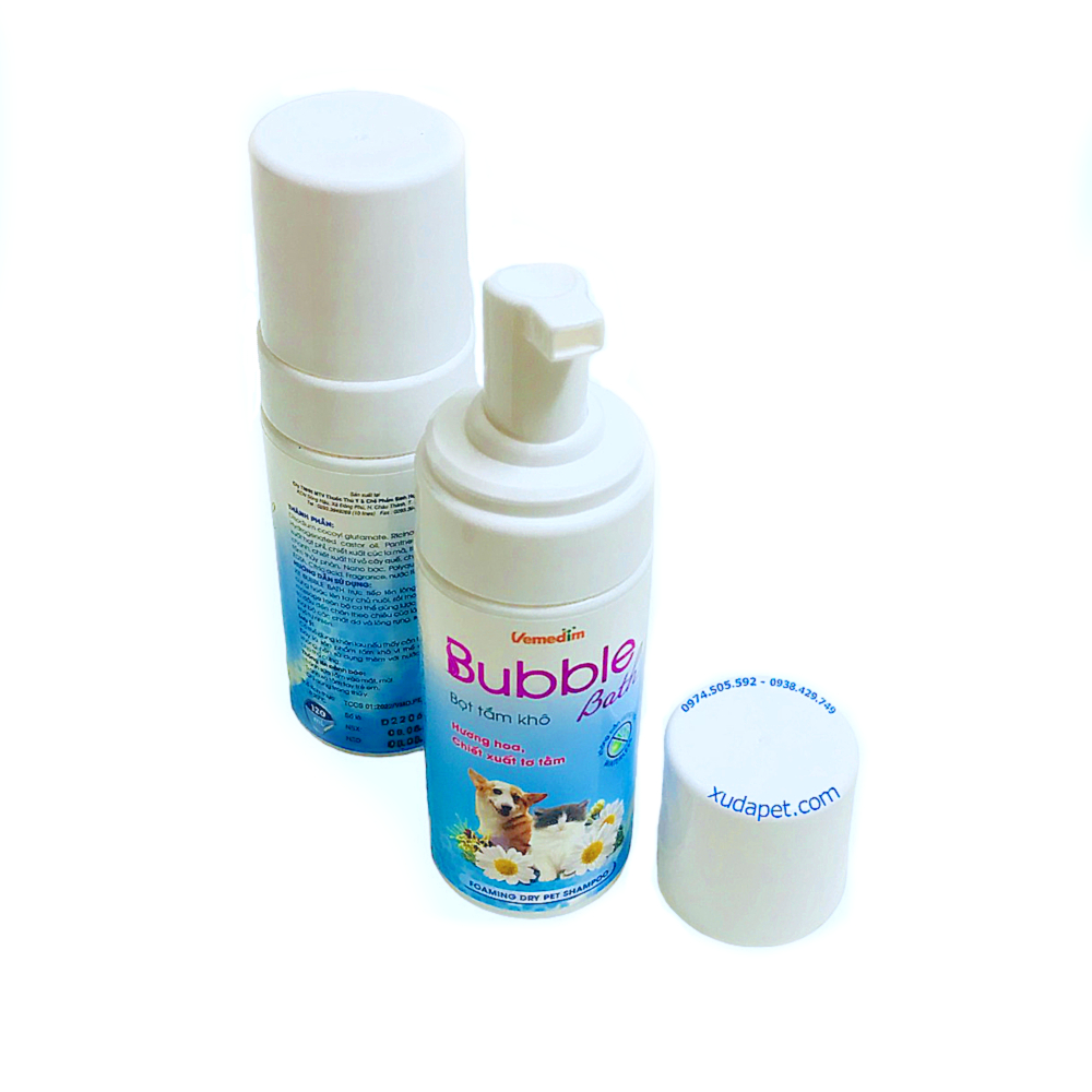 BỌT TẮM KHÔ CHO CHÓ MÈO BUBBLE BATH HƯƠNG HOA, CHIẾT XUẤT TƠ TẰM KHỬ MÙI, LÀM SẠCH LÔNG 120ML - SP005421