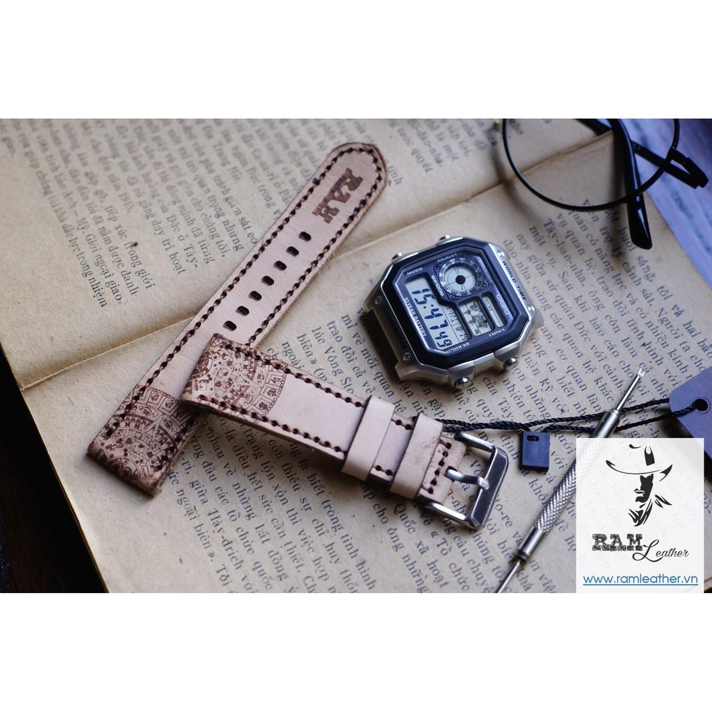 DÂY ĐỒNG HỒ DA BÒ VEGTAN -INCA - DA BÒ THẬT - RAM LEATHER - CASIO AE1200/SEIKO5