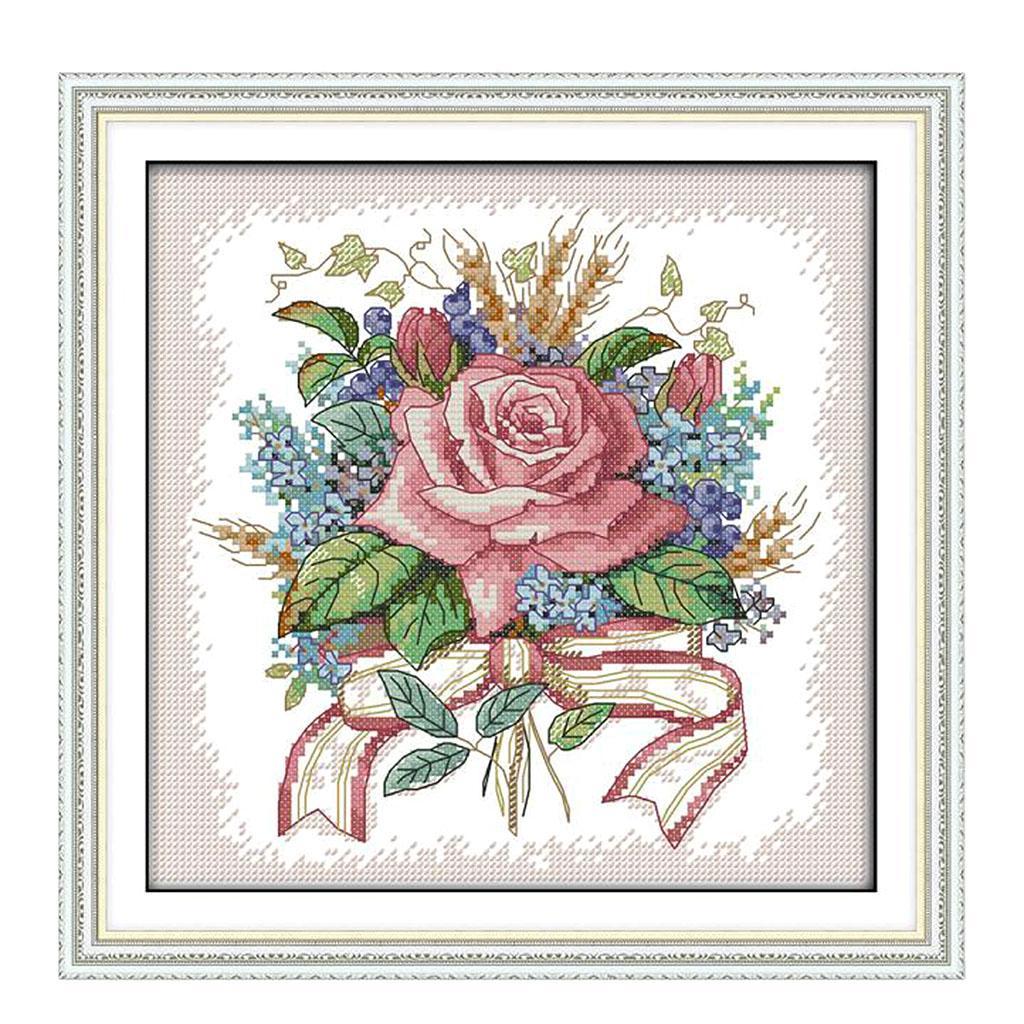 DIY Stamped Cross Stitch Kit Pre-Printed Pattern - Flower 14 Count 28×42 cm