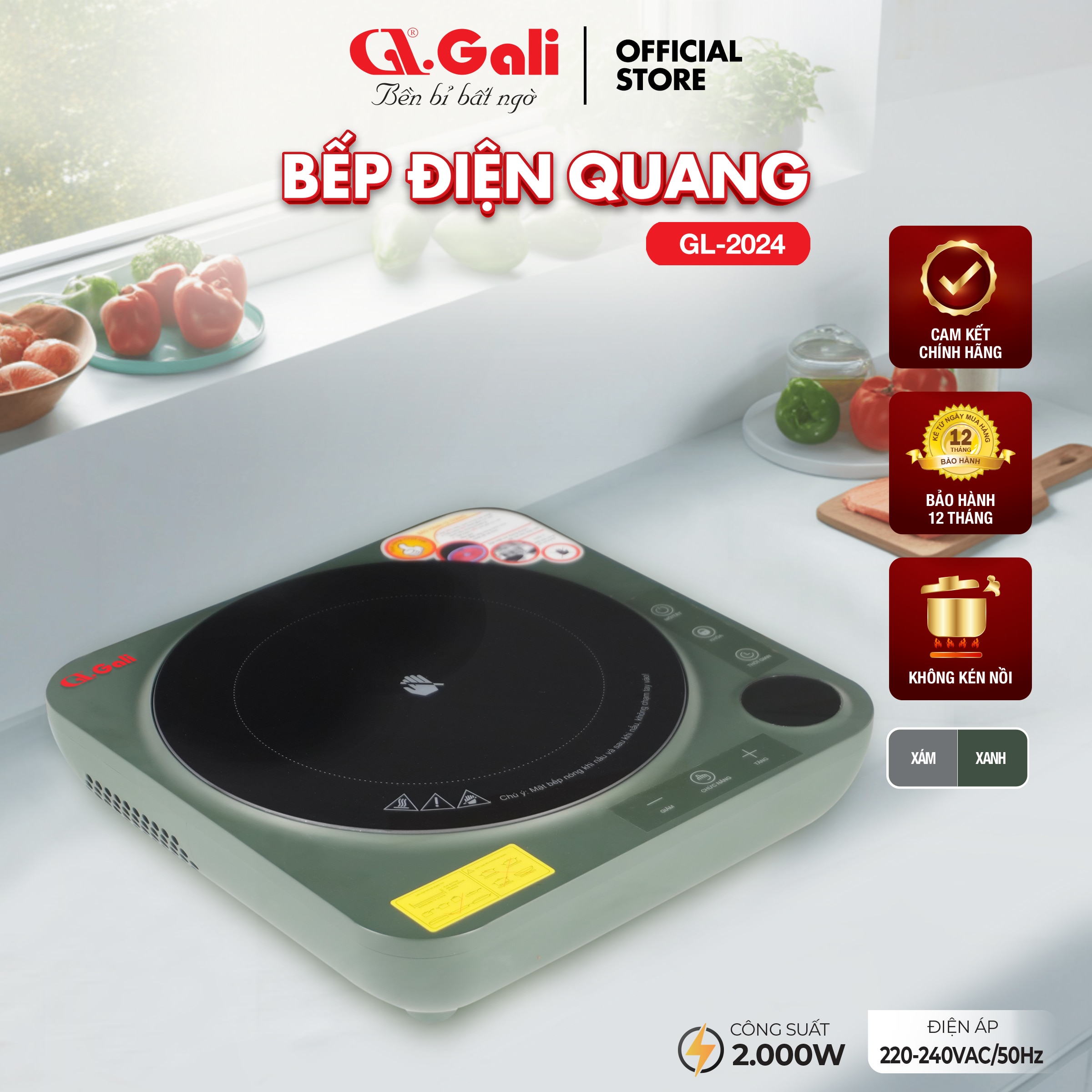Bếp Điện Quang Gali GL-2024. Không kén nồi, dùng cho các loại nồi đáy bằng. Hàng chính hãng bảo hành 12 tháng