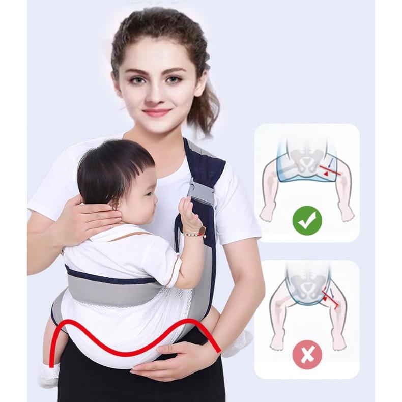 Địu em bé sơ sinh ngang hông phía trước một vai ôm sát người