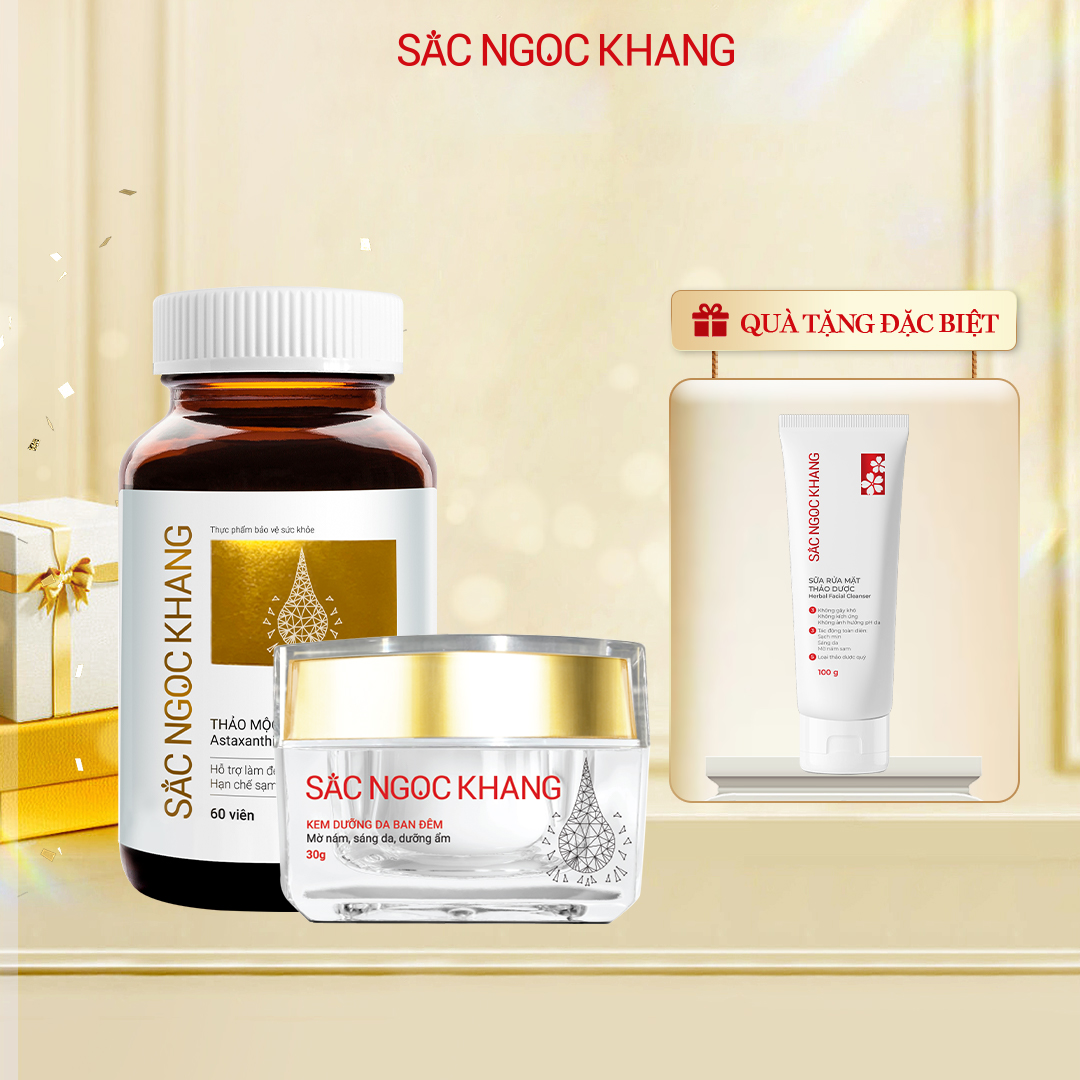 Bộ đôi kết hợp giảm nám Sắc Ngọc Khang Kem dưỡng da ban đêm 30g + Viên uống vi tảo lục hộp 60 viên