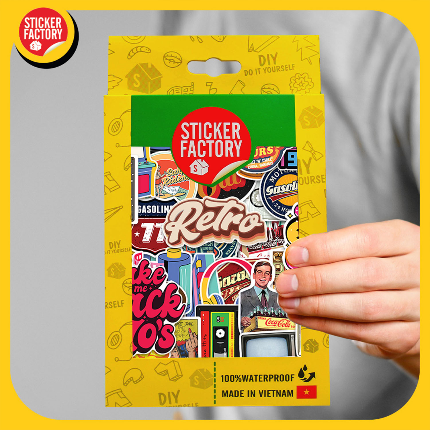 Retro Vintage - Set 100 sticker decal hình dán nón bảo hiểm, laptop, xe máy, ô tô - STICKER FACTORY