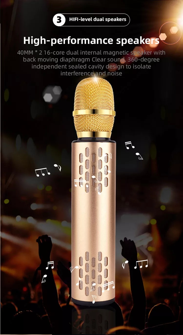 Micro karaoke bluetooth kèm 2 loa livestream hát nhẹ âm vang có chỉnh tone  M6