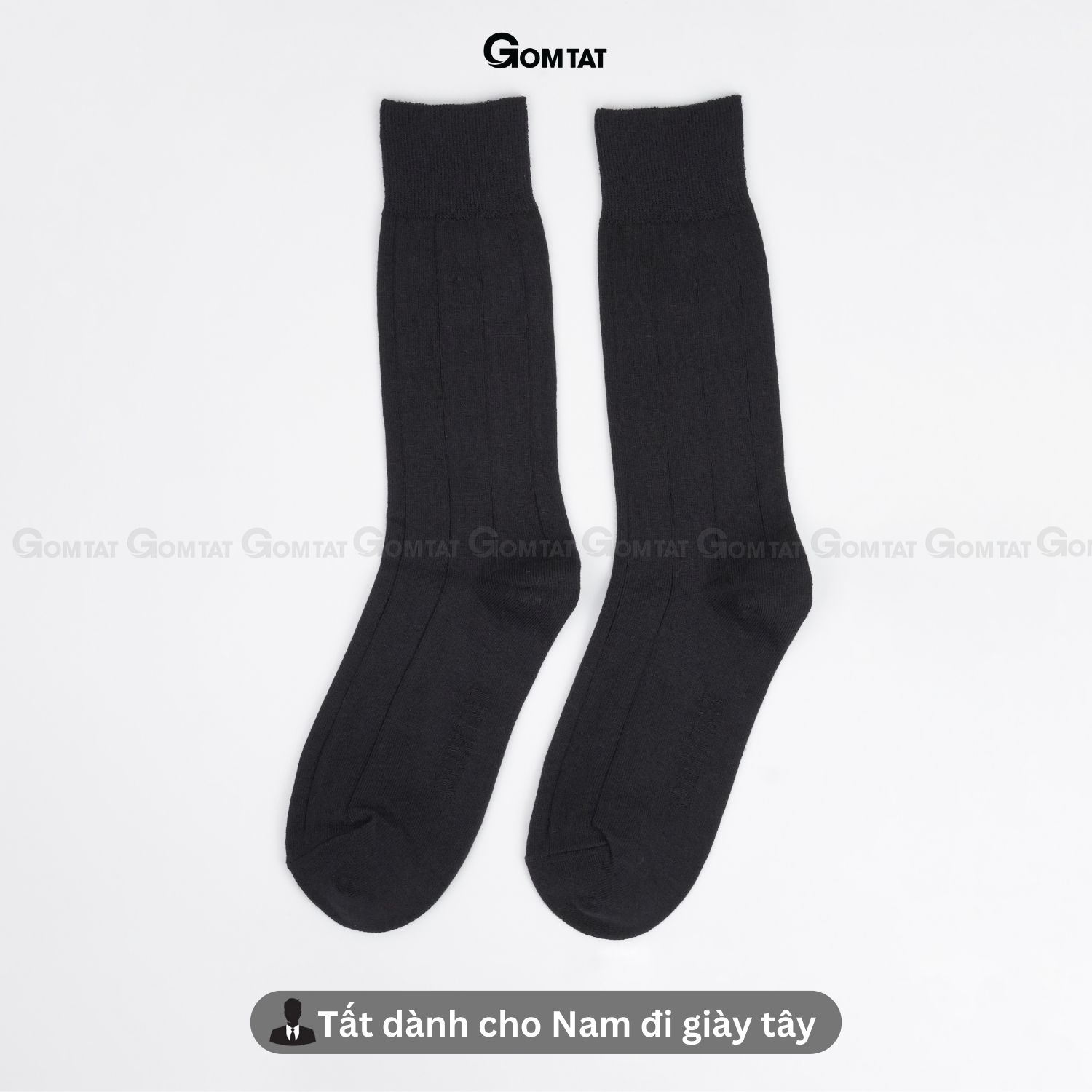 Combo 4 đôi tất vớ nam cổ cao 25cm GOMTAT mẫu gân chìm màu đen, chất liệu cotton thoáng mát êm chân - GOM-MIX09-DEN-CB4