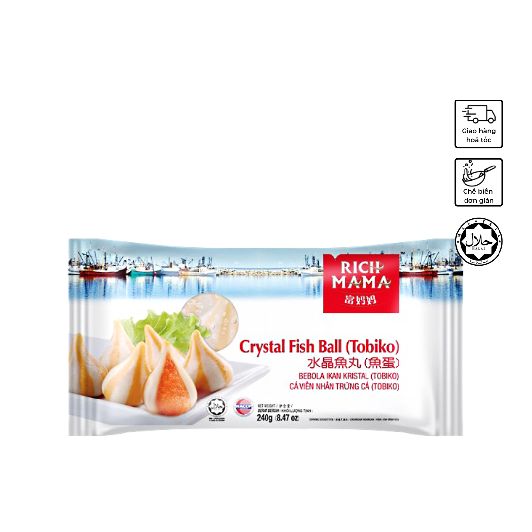 Cá viên nhân trứng cá Tobiko Rich mama 240g -Viên thả lẩu - Hàng đông lạnh nhập khẩu Malaysia