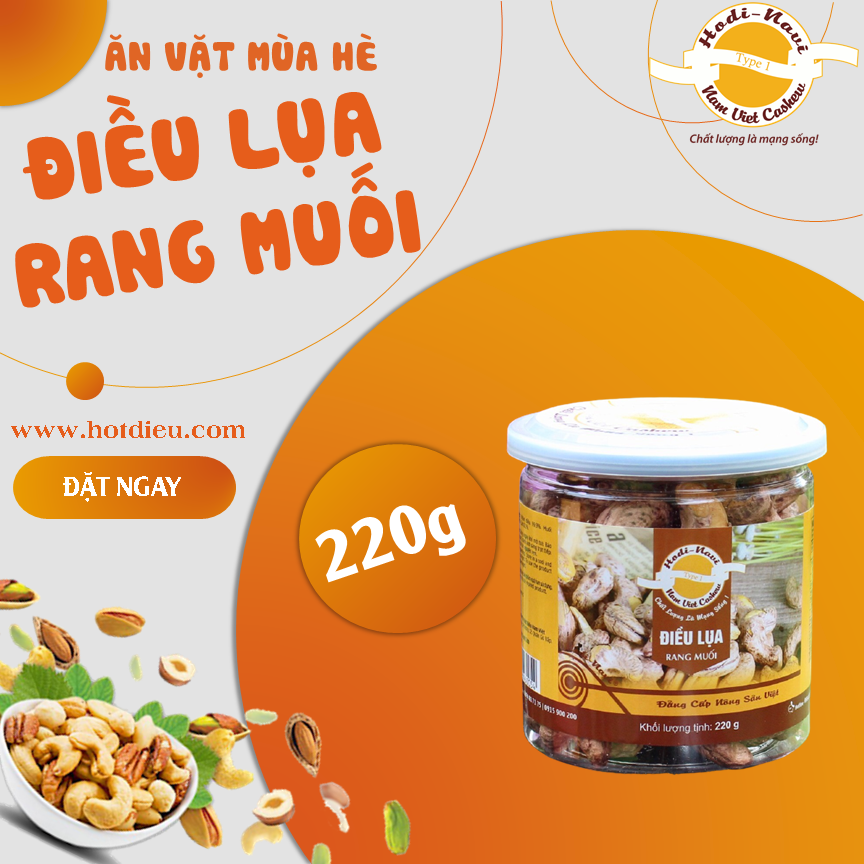 Hạt điều lụa rang muối Hột Điều Nam Việt hũ 220g