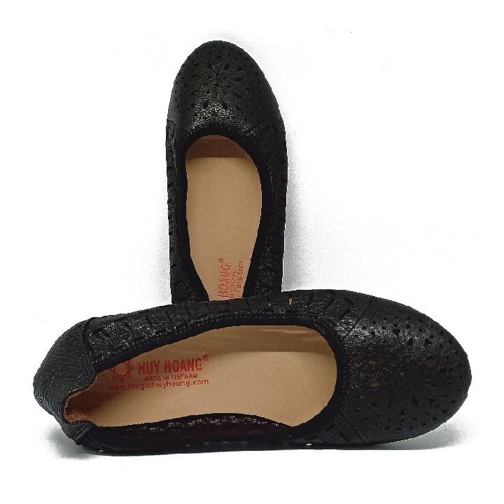 HT7951 - Giày nữ hoa văn Huy Hoàng da bò màu đen