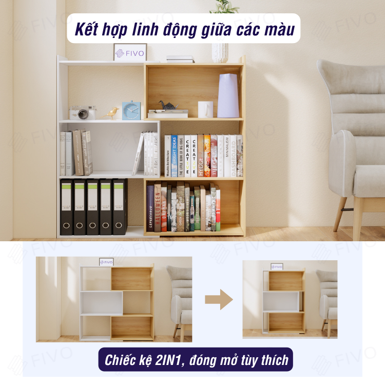 Kệ Gỗ Trang Trí Để Sàn FIVO FB71, Thiết Kế Thông Minh Có Thể Đóng Mở Tùy Thích, Phù Hợp Với Mọi Không Gian, Dễ Dàng Lắp Ráp - 3 Tầng