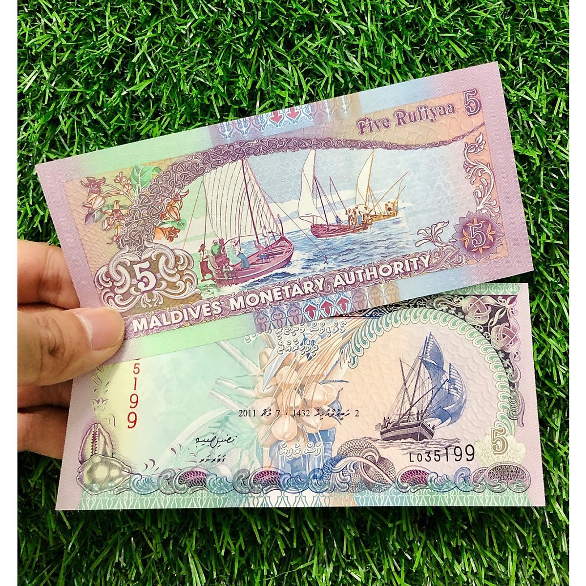 Tờ tiền thuận buồm xuôi gió Maldives 5 Rufiyaa quà tặng phong thủy ý nghĩa