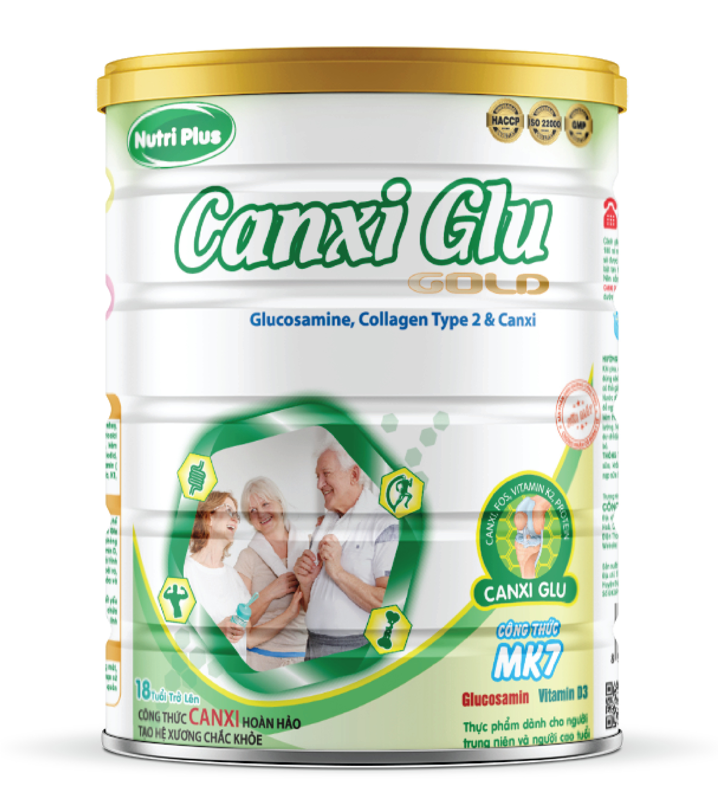 [MUA 2 TẶNG 1] Sữa bột Canxi Glu dành cho người già, loãng xương, giúp xương chắc khỏe - 900G Nutriplus Gold