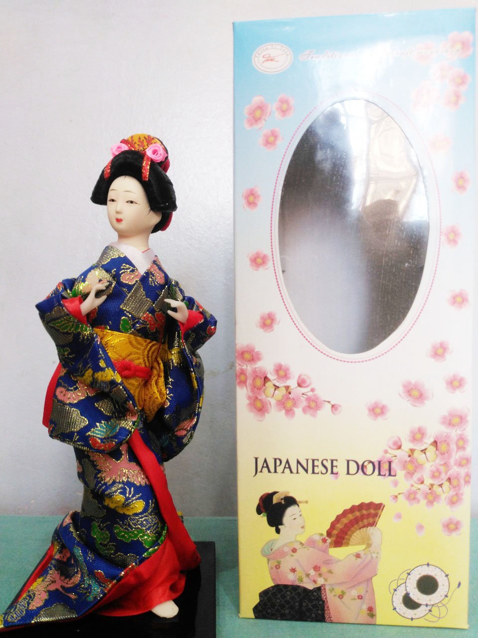 Búp bê Geisha truyền thống Kích thước cao 25 cm (váy xanh)