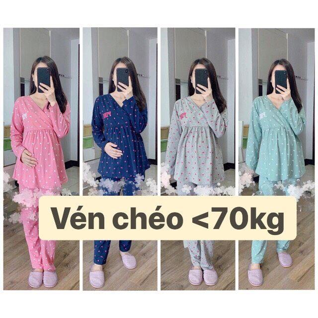 Bộ bầu và cho con bú sau sinh Dài Tay Pink, chất cotton Cao Cấp cho mẹ bầu mặc nhà có bigsize 85kg