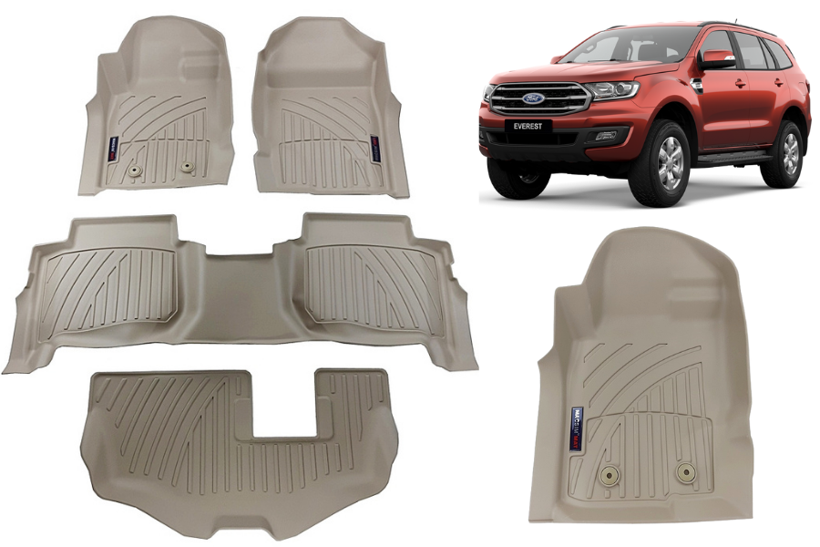 Thảm lót sàn xe ô tô Ford Everest 2016-2021 Nhãn hiệu Macsim chất liệu nhựa TPV cao cấp màu be