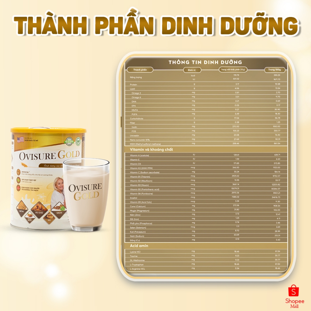 [MUA 5 TẶNG 2] Sữa Hạt OVISURE GOLD 650G - Giải Pháp Dinh Dưỡng Cho Người Viêm Khớp, Thoái Hóa,Bảo Vệ Cấu Trúc Xương
