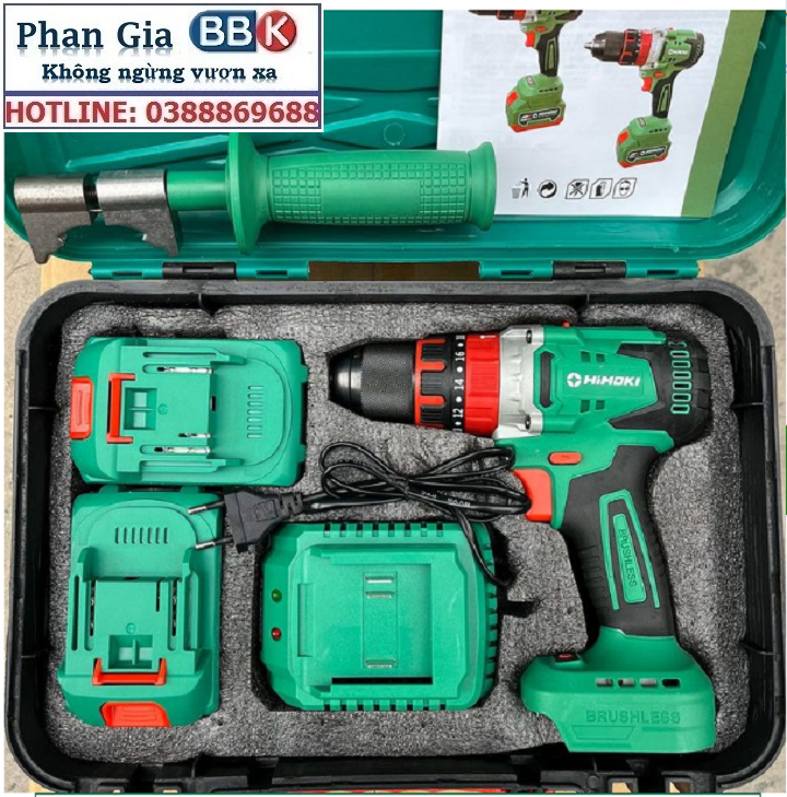 Máy Khoan Pin Bê Tông 3 Chức Năng HIMOKI 13mm 21V Pin 10 Cell - Motor 100% Dây Đồng Không Chổi Than - Bảo Hành 12 Tháng