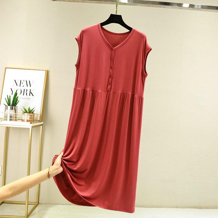 Váy đầm thun mặc ngủ ở nhà ngắn tay vải Modal mềm mại thoáng mát dáng suông mã VAV0433