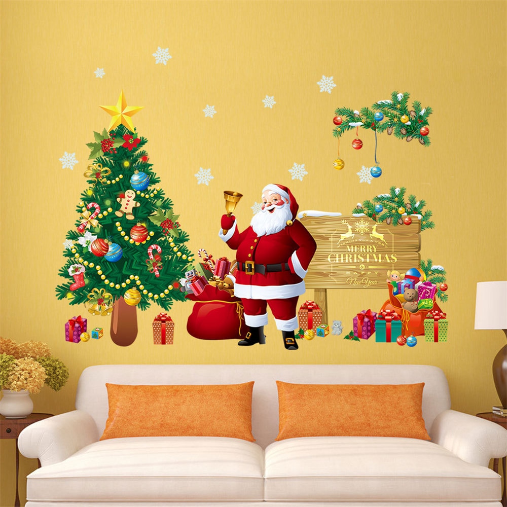 Decal trang trí giáng sinh ông già Noel và cây thông