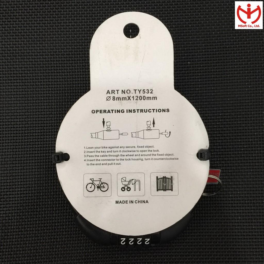 Khóa xe đạp 4 số Tonyon TY 532 dây cáp dài 1.2m x 8mm mật mã không thay đổi được