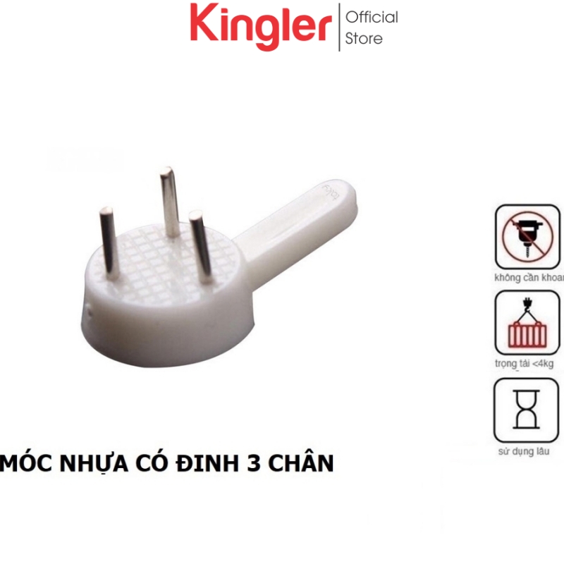 10 Móc Treo Tranh, Ảnh, Đồng Hồ, Móc Nhựa Đinh 3 Chân, Không Cần Khoan Lỗ, Chắc Chắn, An Toàn, Kingler 2220Set10