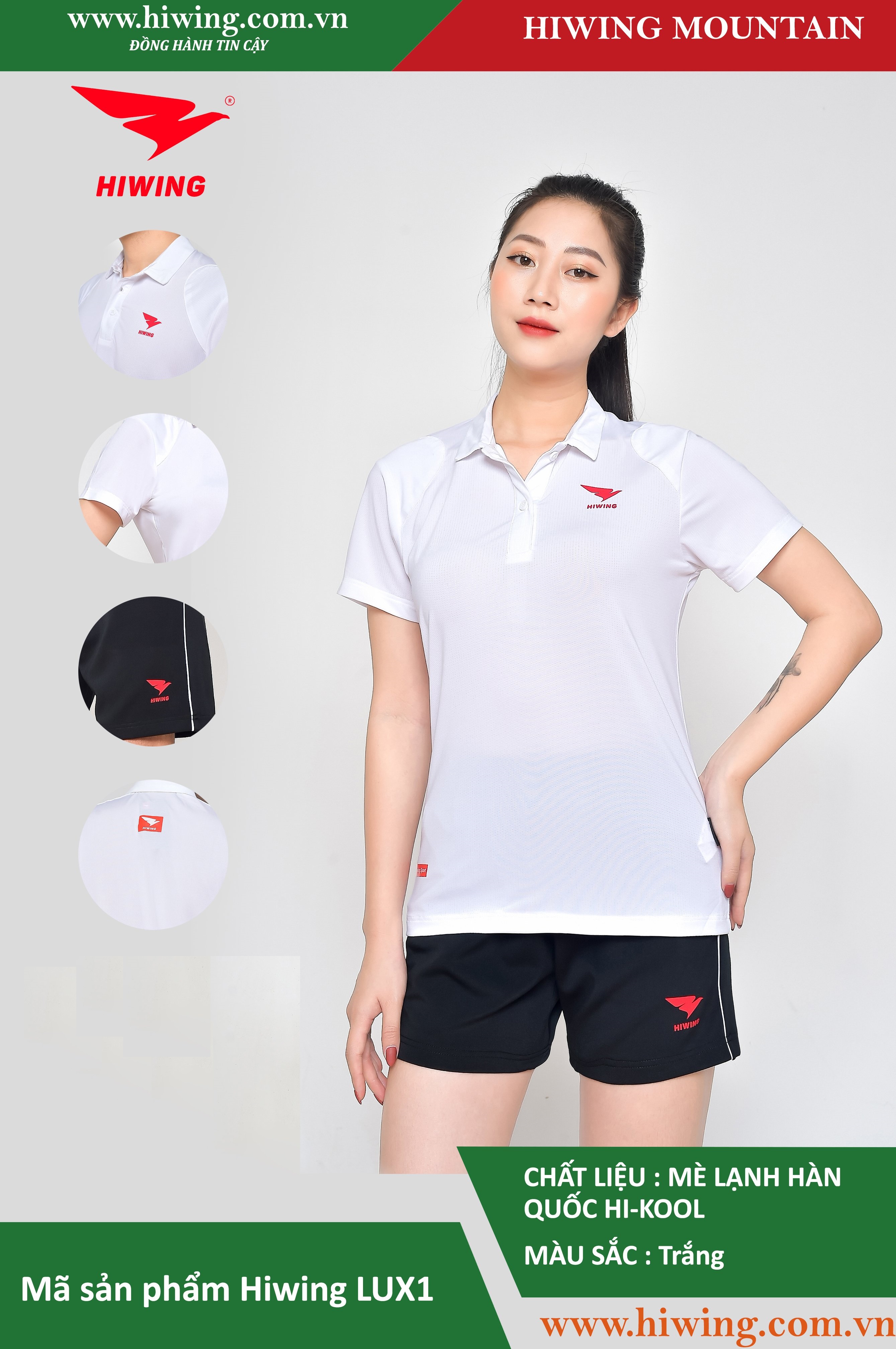 Áo tennis, áo cầu lông Hiwing Mountain Lux 1 màu trắng