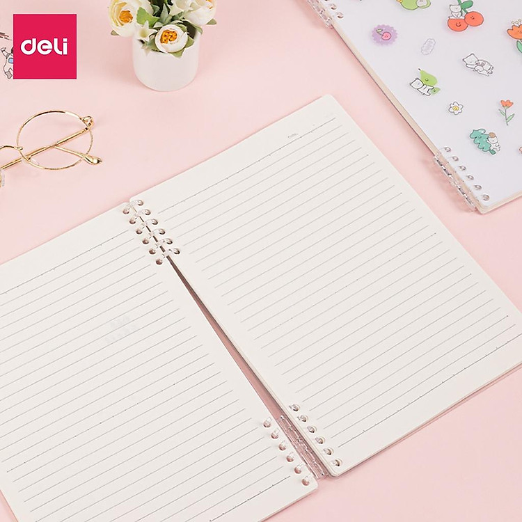 Sổ Tay Lò Xo Gáy Xoắn Kẻ Ngang 100 Trang A5/B5 Bìa Nhựa Có Kèm Sticker Trang Trí Deli - 24507 24508