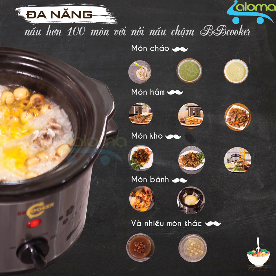 Nồi nấu chậm hầm kho nấu cháo dinh dưỡng 2.5 lít BBcooker BS25 - Tặng bộ 5 hộp Inox