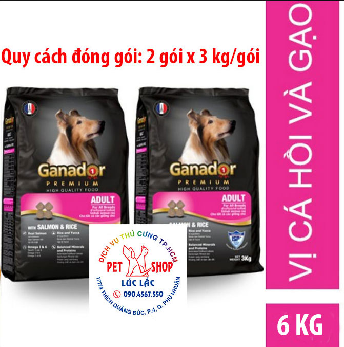 Combo 2 gói thức ăn cho chó trưởng thành vị cá hồi và gạo Ganador Adult Salmon and Rice 3kg