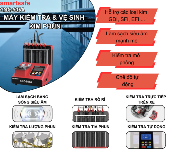 Máy xúc rửa và kiểm tra kim phun ô tô LAUNCH SmartSafe CNC-605A